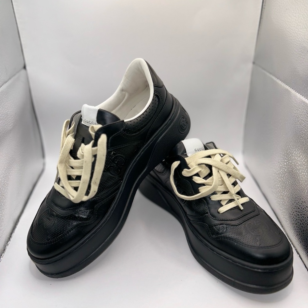 Gucci GG Chucky Embossed Sneaker, Black, size 7 (fits like 8)